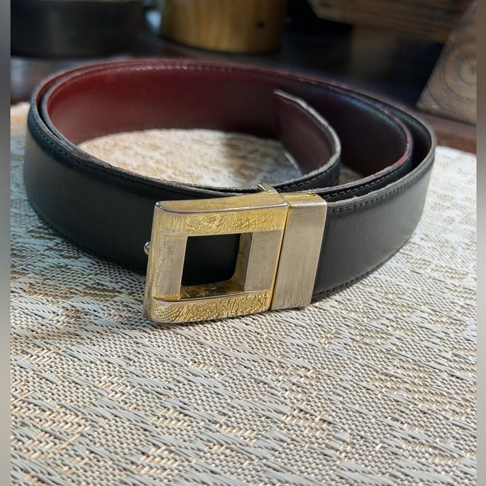 Yves Saint Laurent Black & Brown reversible Leather with brass buckle sz 36